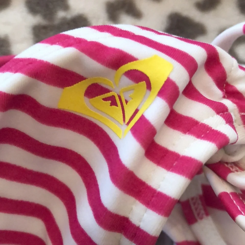 Roxy Girls Triangle String Bikini in Raspberry Pink Stripe Size 5